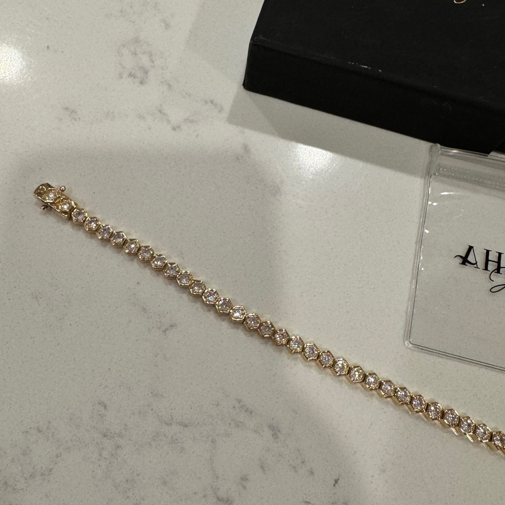 NEW Ahava Jewels Hexagon CZ & Gold Plated Tennis Bracelet - Picture 8 of 15